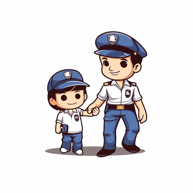 Policía y niño vector de dibujos animados Ilustración sobre un fondo blanco