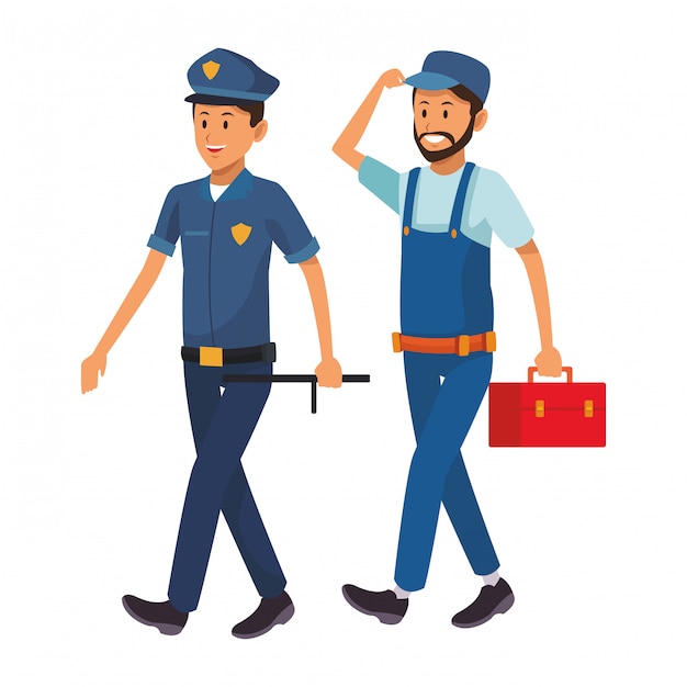 policía y trabajador