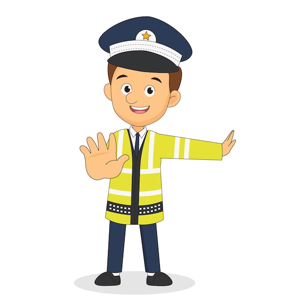 El policía de tráfico regula el tráfico. Inspectora de Caminos.