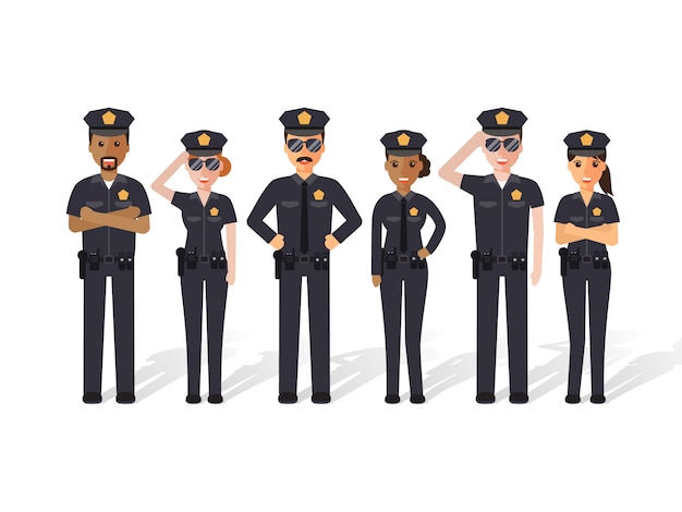 Vector policías de hombres y mujeres.