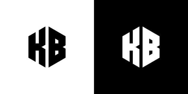 Polígono de letra KB, diseño de logotipo mínimo hexagonal sobre fondo blanco y negro