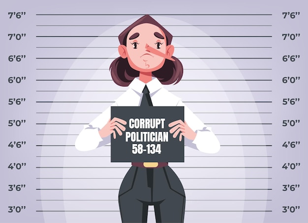 Vector político corrupto en prisión arresto cárcel ley de justicia concepto de corrupción diseño gráfico