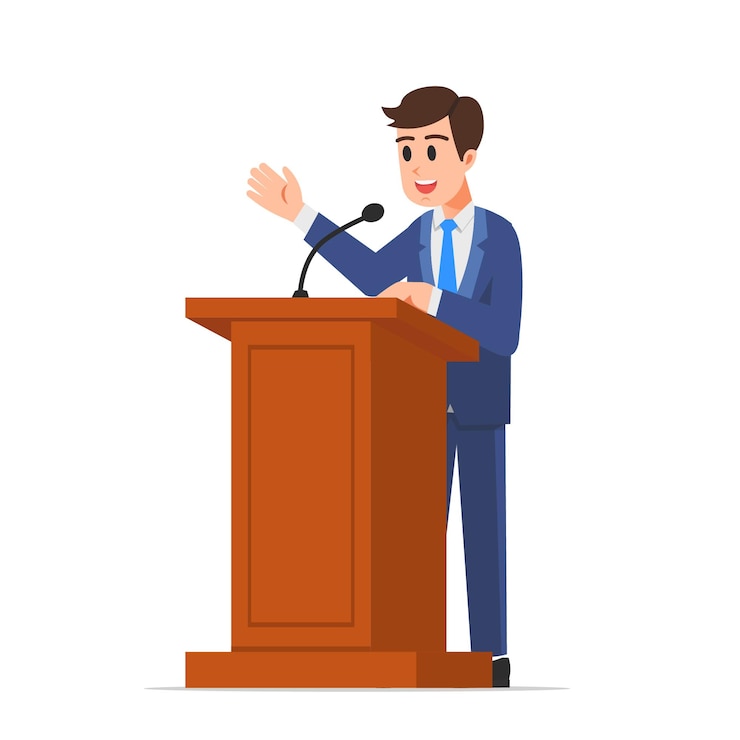 Vector político o empresario dando un discurso en el podio