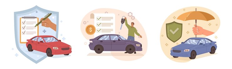 Vector póliza y cobertura de seguro de automóvil.