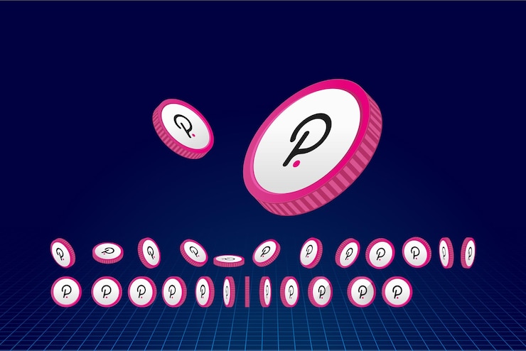 Vector polkadot dot moneda criptográfica moneda concepto de criptomoneda el fondo del estandarte