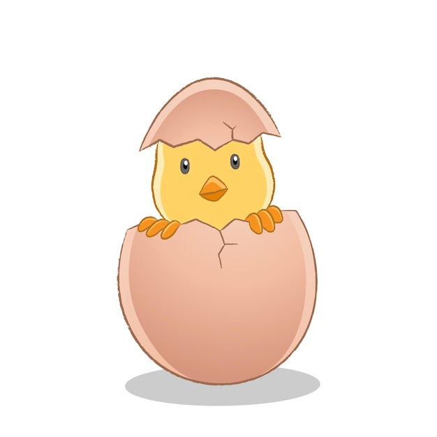 Vector pollito amarillo pascua acaban con huevo roto ilustración vectorial