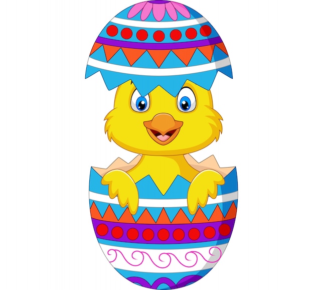 Pollito de dibujos animados sale de un huevo de Pascua