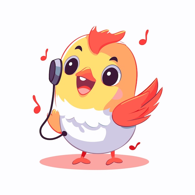 Un pollito lindo con auriculares ilustración vectorial al estilo de dibujos animados