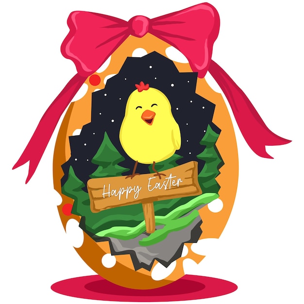 Vector un pollo amarillo con un cartel que dice felices pascuas.