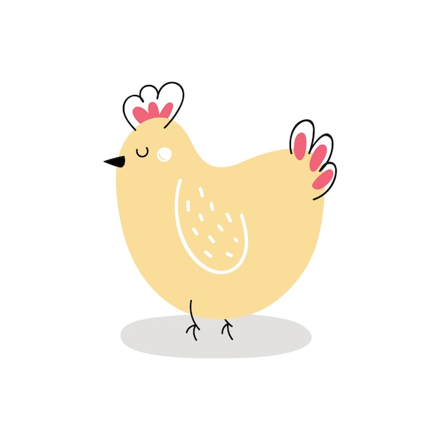 Pollo amarillo lindo aislado en la ilustración de backgroundvector blanco