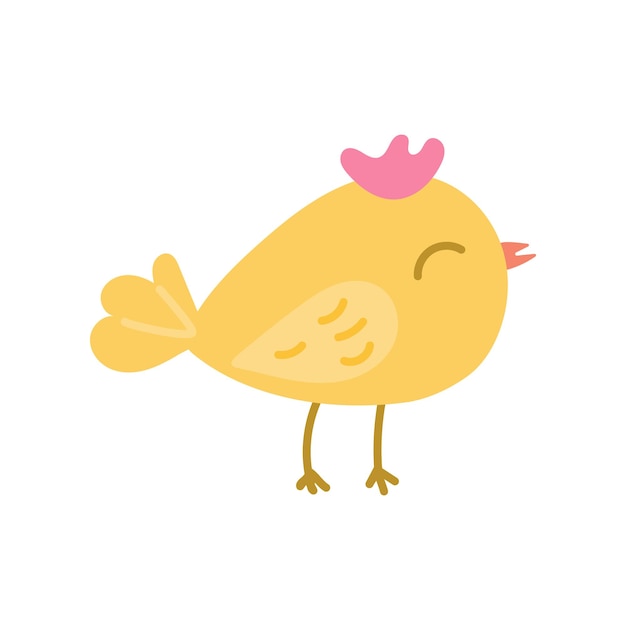 El pollo amarillo lindo en un fondo blanco Ilustración vectorial en icono de estilo plano