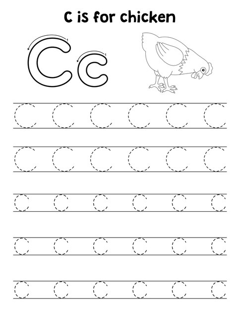 Pollo Animal Tracing Letter ABC Coloring Page C
