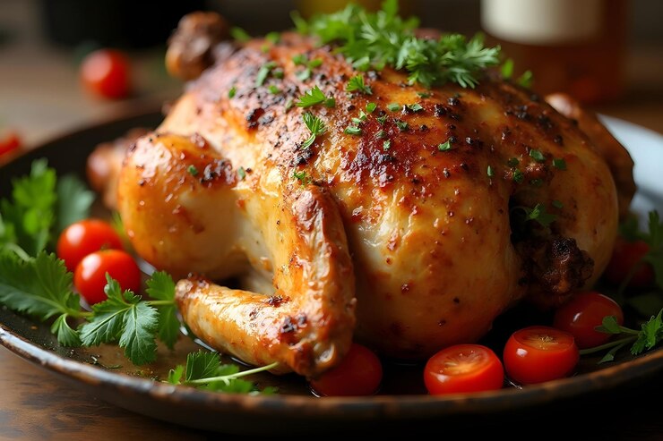 Vector pollo asado en un plato