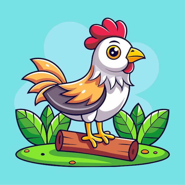 Vector pollo aves de corral dibujado a mano plano elegante mascota dibujo de personajes de dibujos animados sticker concepto de icono