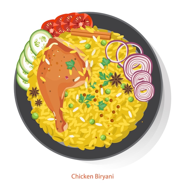 Pollo biryani ilustración de vector de cocina india tradicional