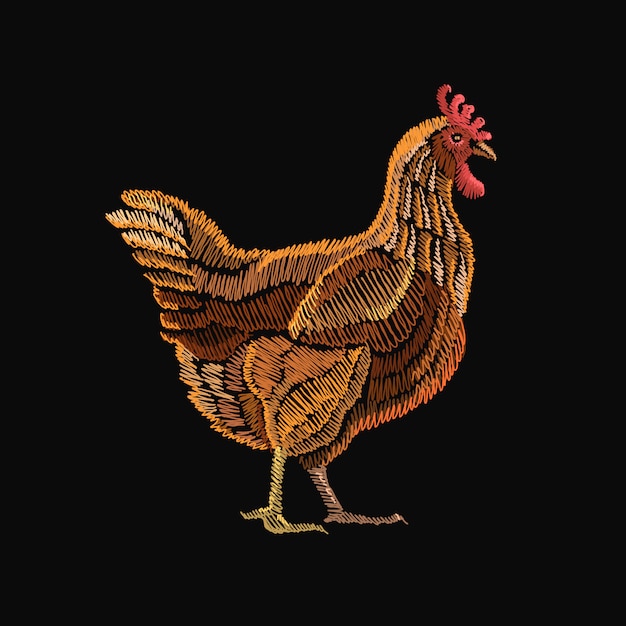 Vector pollo bordado, arte