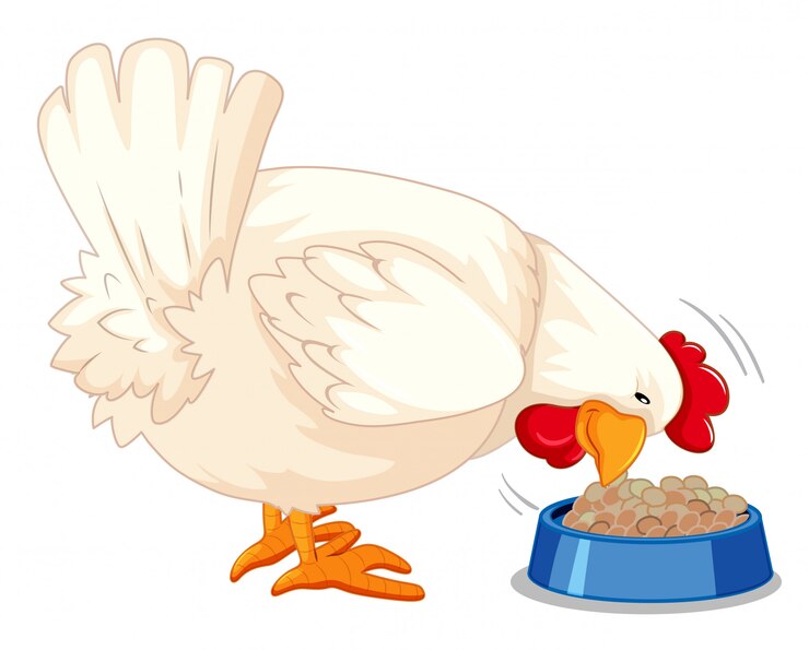 Vector un pollo comiendo comida