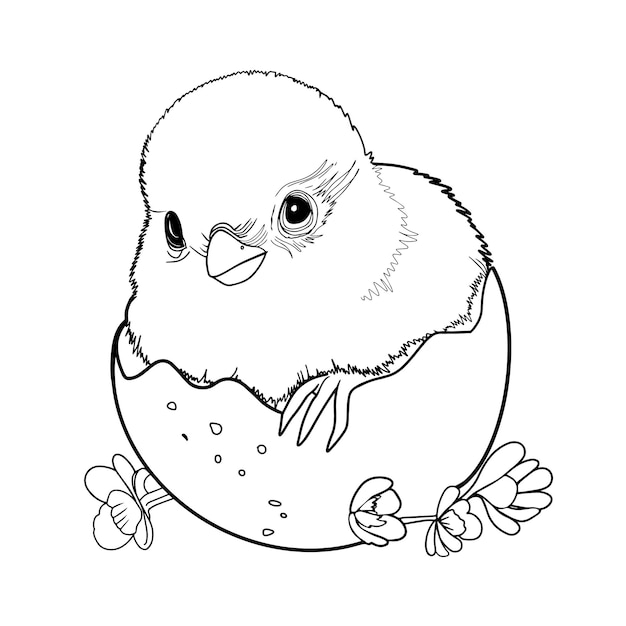 Un pollo en una concha con flores Ilustración Feliz Pascua Ilustración festiva