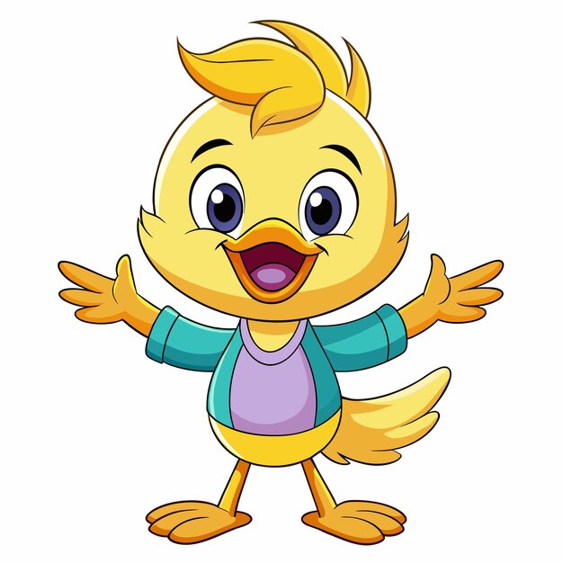 un pollo de dibujos animados con una camisa que dice pato