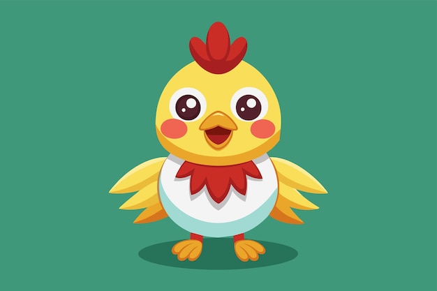 Vector un pollo de dibujos animados con una cinta roja alrededor del cuello ilustra la combinación de proteínas y verduras en una ensalada de pollo a la parrilla
