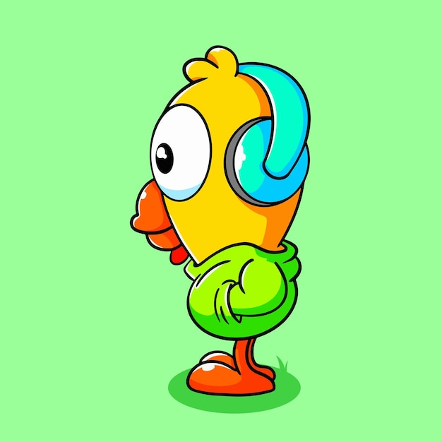 Vector pollo de dibujos animados escuchando música