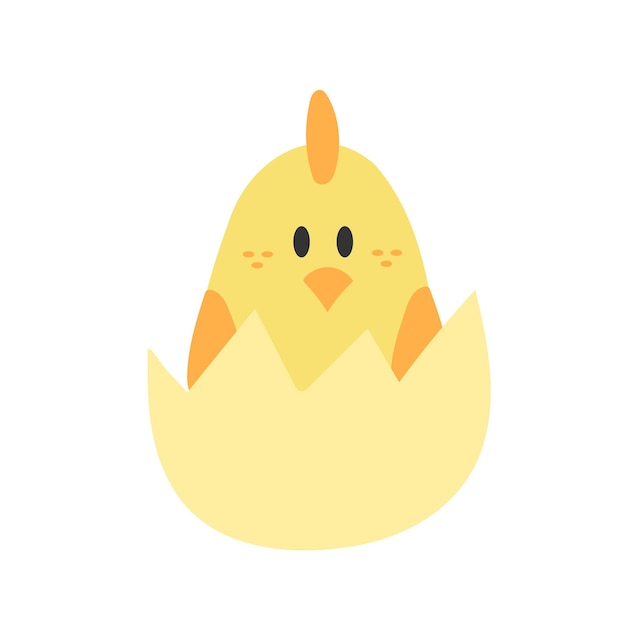 Pollo de dibujos animados lindo pollo amarillo divertido en vector de estilo simple dibujado a mano