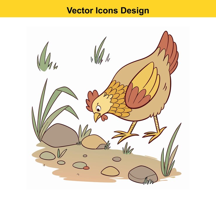 Vector el pollo de dibujos animados picoteando en el suelo