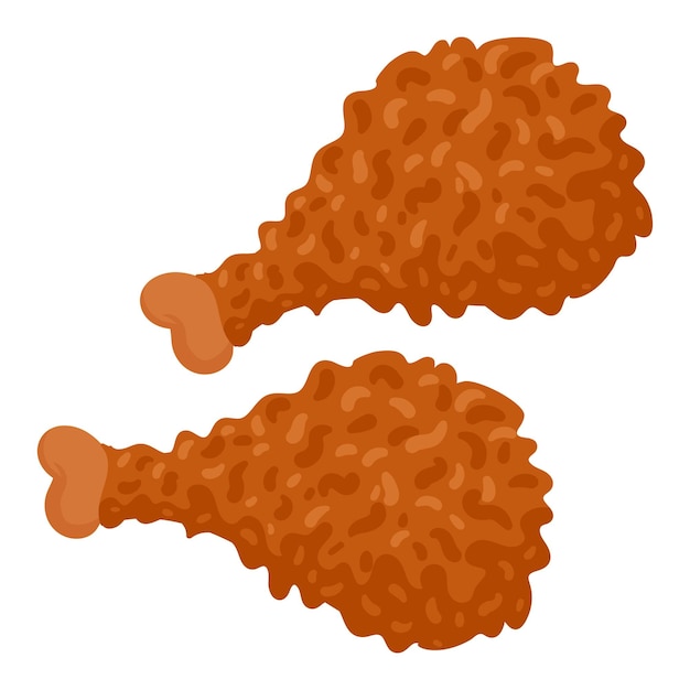 Vector pollo frito de dibujos animados patas de pollo crujiente comida rápida comida para llevar restaurante plato plano vector ilustración