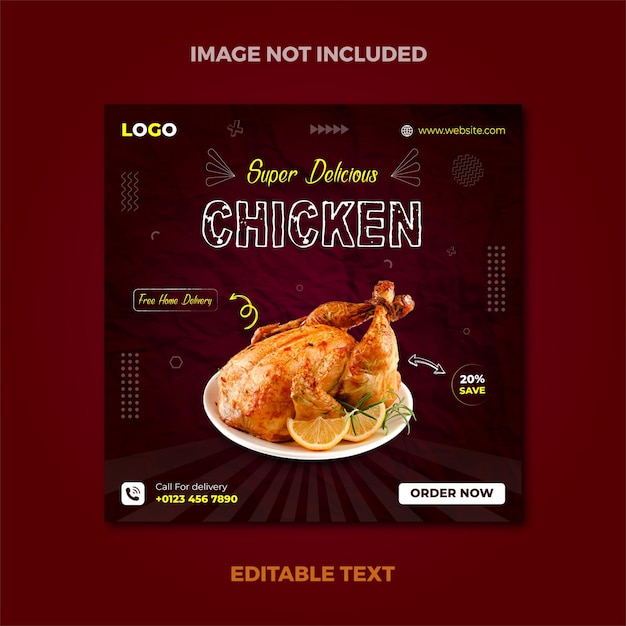 Pollo frito dulce y picante Menú de comida y restaurante publicación en redes sociales y plantilla de banner