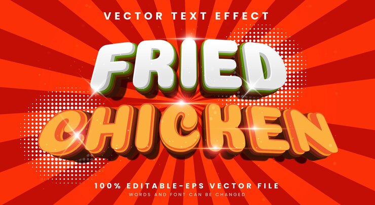Vector pollo frito efecto de texto vectorial 3d fuente editable y plantilla de estilo de texto