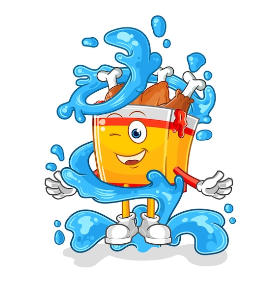 Pollo frito fresco con vector de dibujos animados de mascota de agua