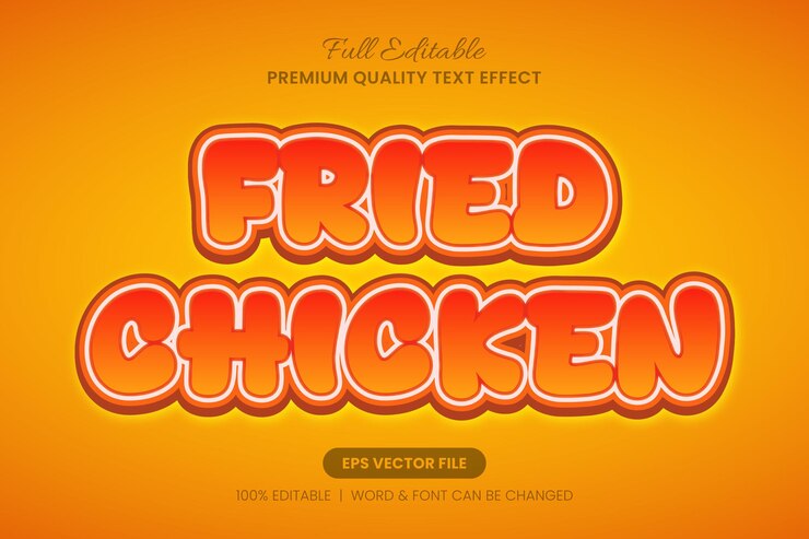 Vector pollo frito con gradiente naranja efecto de texto editable estilo gráfico de fuente