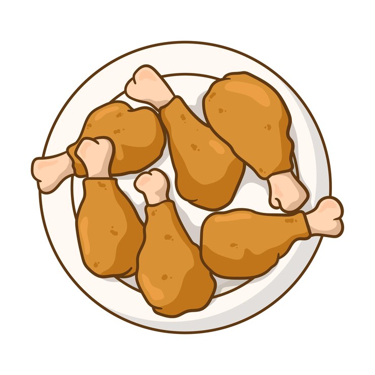 Vector pollo frito vectorial en un plato ilustración diseño plano