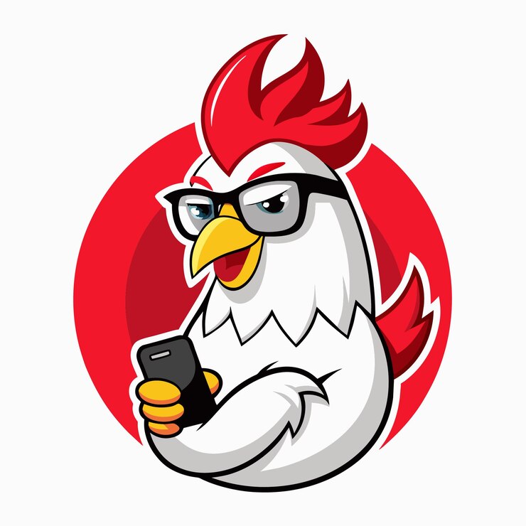 Vector un pollo con gafas en la cabeza y un fondo rojo