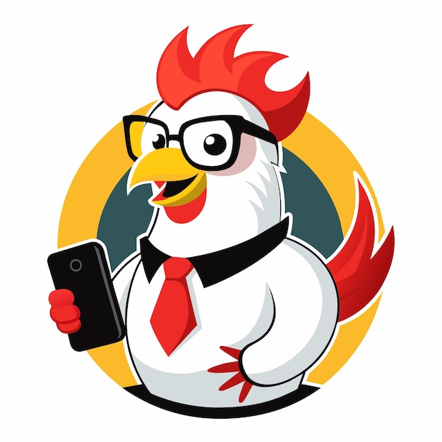un pollo con gafas y una corbata que dice pollo en él