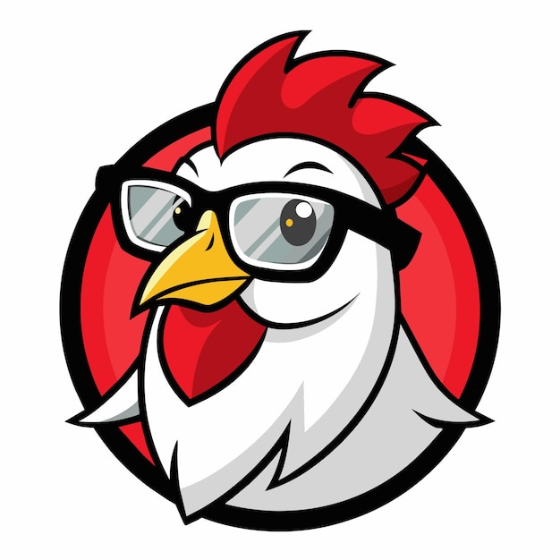 un pollo con gafas que dice pollo en él