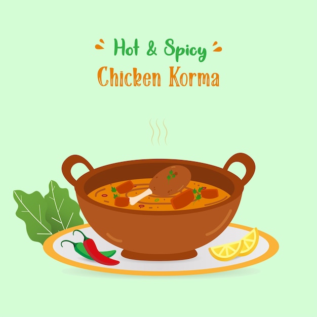 Vector pollo korma comida pakistaní dibujado a mano ilustración vectorial