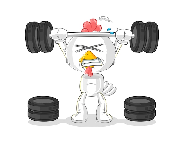 Pollo levantando el vector de mascota de dibujos animados de personaje de barra