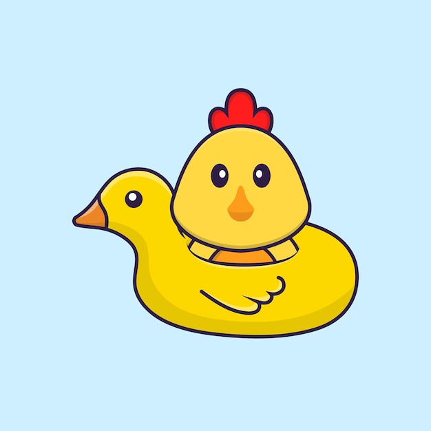 Pollo lindo con concepto de dibujos animados de animales de boya de pato aislado