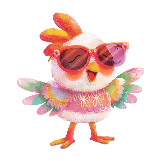 pollo lindo con gafas de sol acuarela 2