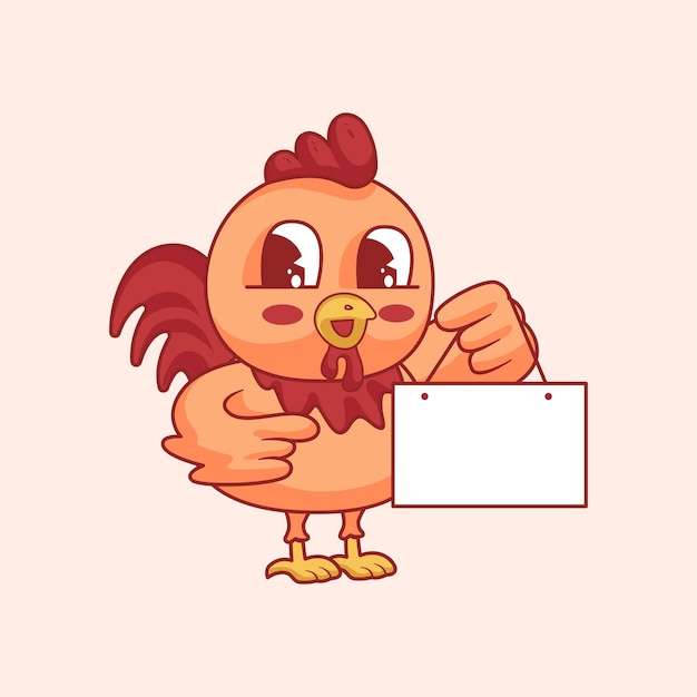 El pollo lindo con la ilustración del personaje de dibujos animados en blanco