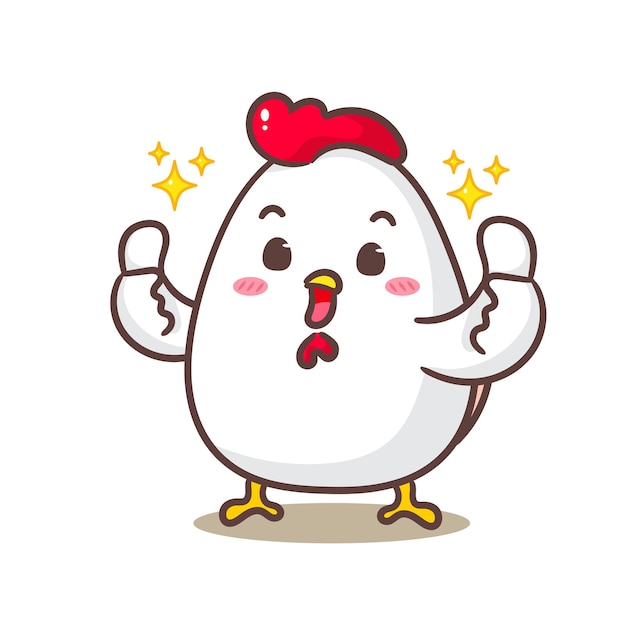 El pollo lindo muestra los pulgares hacia arriba dibujos animados adorable kawaii diseño conceptual de animales mascota dibujada a mano
