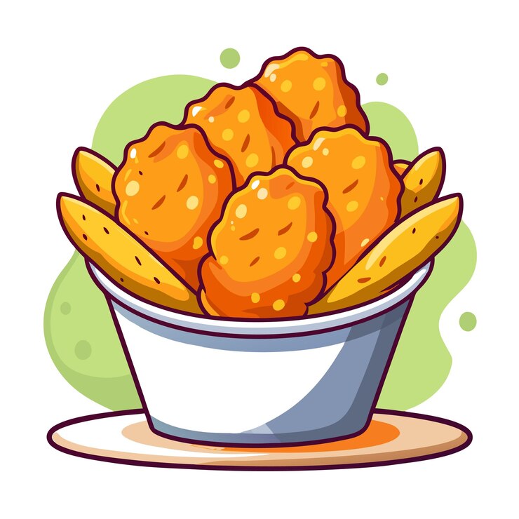 Vector el pollo ofrece una comida rápida, crujiente y deliciosa.