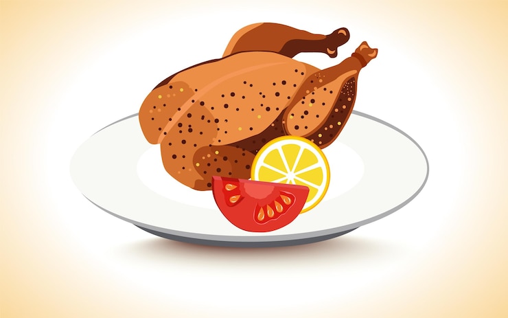 Vector pollo a la parrilla ilustración de dibujos animados vectoriales de un paquete de comida rápida o diseño único