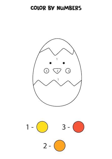 Pollo de Pascua de dibujos animados de color por números. Hoja de trabajo para niños.