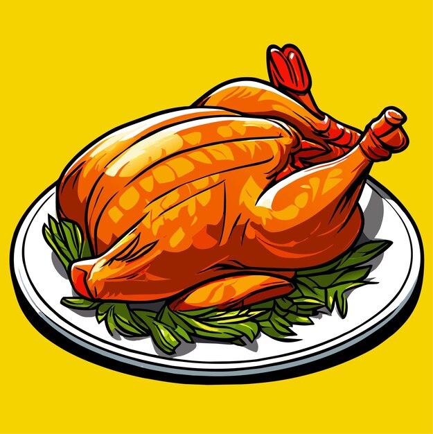 Vector pollo seco picante o a la parrilla o pollo asado servido en una ilustración vectorial de plato