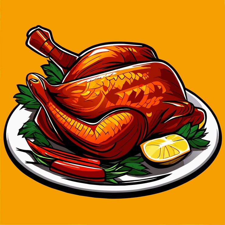 Vector pollo seco picante o a la parrilla o pollo asado servido en una ilustración vectorial de plato
