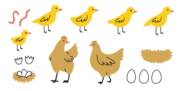 Pollo vector de dibujos animados pollito personaje gallina vector conjunto de pollos lindos