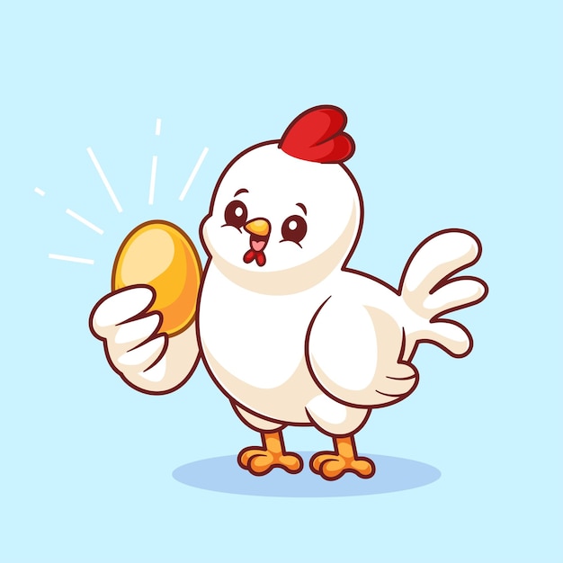 Vector pollo de vector de dibujos animados sosteniendo un huevo de oro