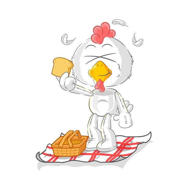 Pollo en un vector de mascota de dibujos animados de dibujos animados de picnic
